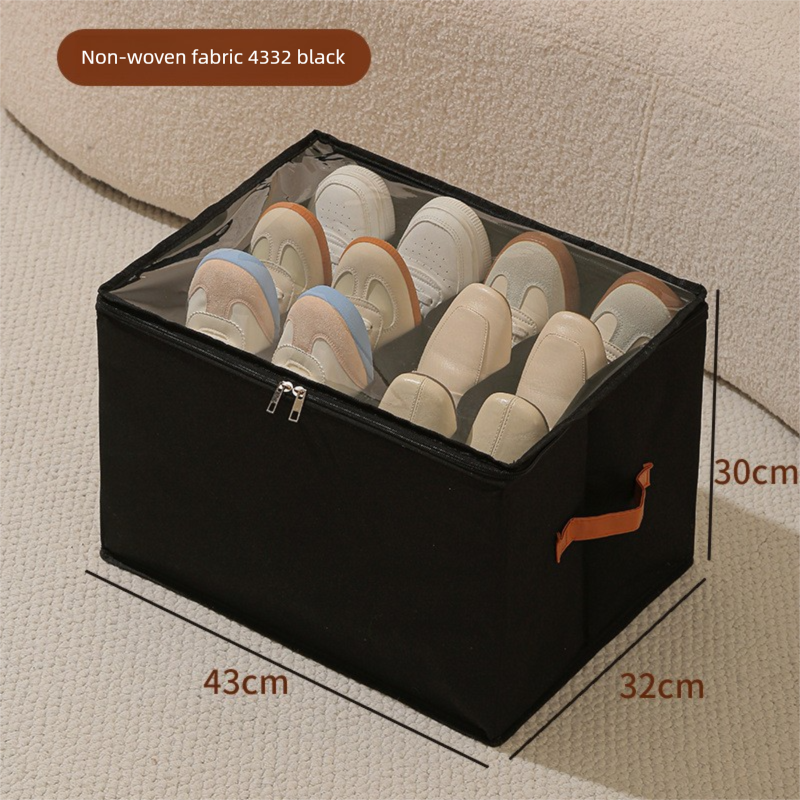Foldable Shoe Storage Box 12 Compartments Breathable Non-Woven Fabric Wardrobe Organiser with Clear Lid V888-ELOSUNG41557