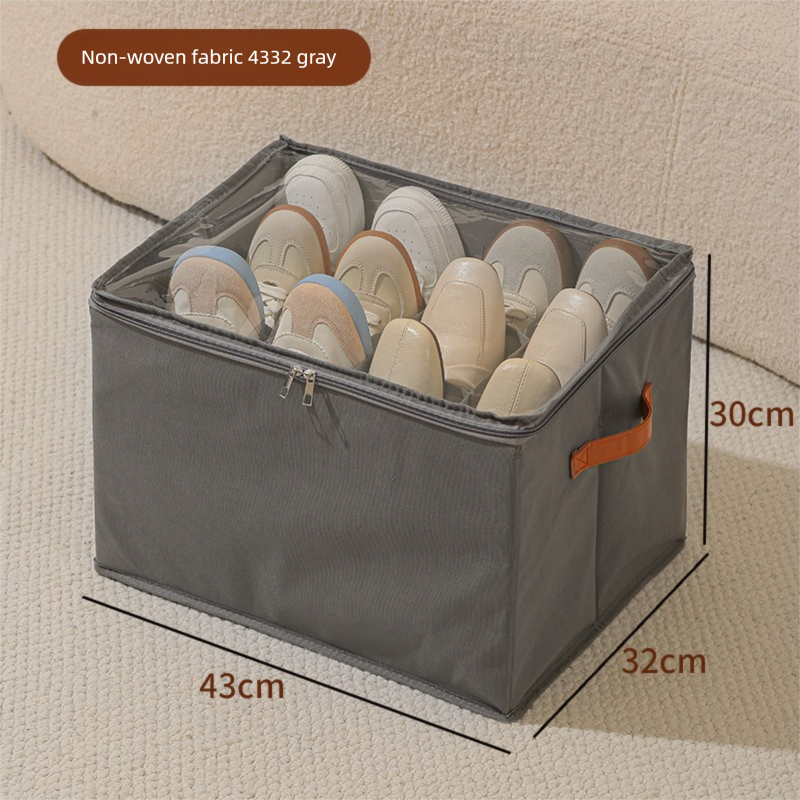 Foldable Shoe Storage Box 12 Compartments Breathable Non-Woven Fabric Wardrobe Organiser with Clear Lid V888-ELOSUNG41558