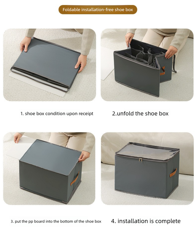 Foldable Shoe Storage Box 12 Compartments Breathable Non-Woven Fabric Wardrobe Organiser with Clear Lid V888-ELOSUNG41558