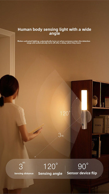 Yellow Wood Grain Motion Sensor Night Light LED Rechargeable Magnetic Stick Wall Lamp Smart Wireless Batten V888-ELOSUNG41560
