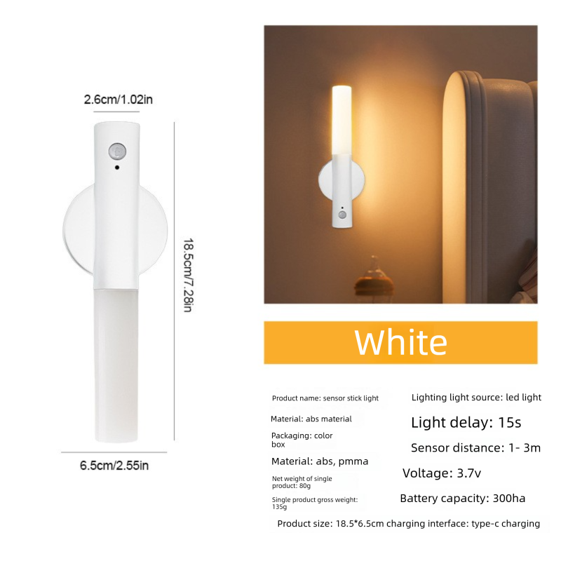 White Motion Sensor Night Light LED Rechargeable Magnetic Stick Wall Lamp Smart Wireless Batten for Hallway V888-ELOSUNG41562