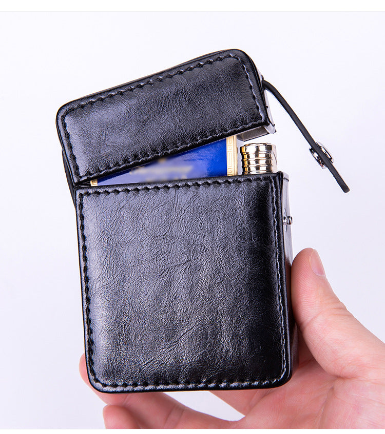 PU Leather Cigarette Case with Lighter Holder Hard Shell Storage Pouch Belt Loop Waist Bag for Standard Packs V888-ELOSUNG41594