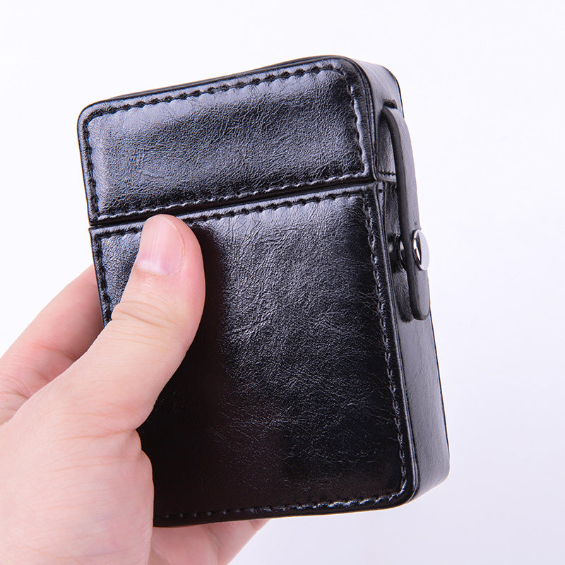 PU Leather Cigarette Case with Lighter Holder Hard Shell Storage Pouch Belt Loop Waist Bag for Standard Packs V888-ELOSUNG41595