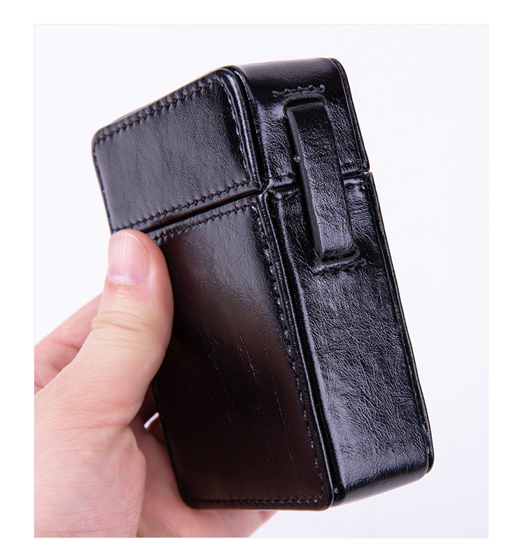 PU Leather Cigarette Case with Lighter Holder Hard Shell Storage Pouch Belt Loop Waist Bag for Standard Packs V888-ELOSUNG41595