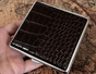 Genuine Leather Cigarette Case Crocodile Pattern Embossed Dark Brown 20 Stick Capacity Retro Vintage Style V888-ELOSUNG41616