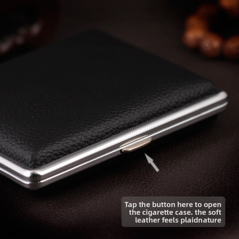 Crazy Horse Leather Cigarette Case Vintage Rustic Style 20 Stick Capacity Hard Shell Metal Frame Holder Mens V888-ELOSUNG41617