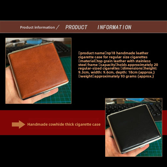 Genuine Leather Cigarette Case Deep Coffee Oil Wax Pebbled Grain 20 Stick Capacity Retro Vintage Style Metal V888-ELOSUNG41620