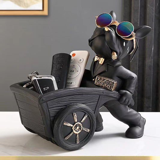 French Bulldog Pushing Wheelbarrow Storage Figurine Resin Statue Key Bowl Candy Dish Entryway Organiser Home V888-ELOSUNG41624