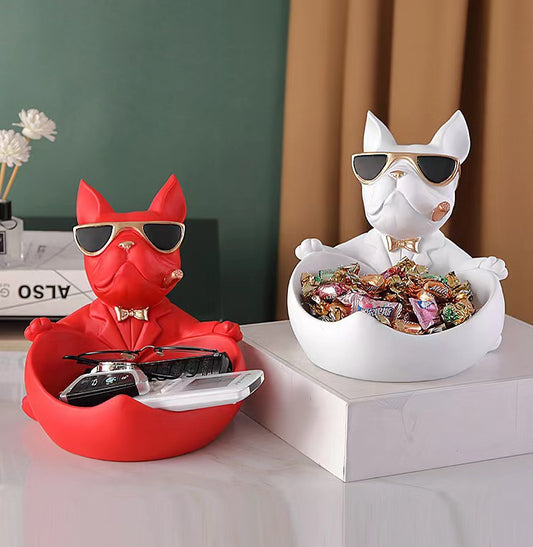 French Bulldog Pushing Wheelbarrow Storage Figurine Resin Statue Key Bowl Candy Dish Entryway Organiser Home V888-ELOSUNG41624