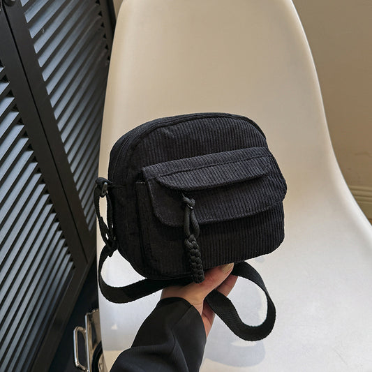 Corduroy Crossbody Bag Mini Messenger Shoulder Purse Adjustable Strap Vintage Style Casual Streetwear Phone V888-ELOSUNG41627
