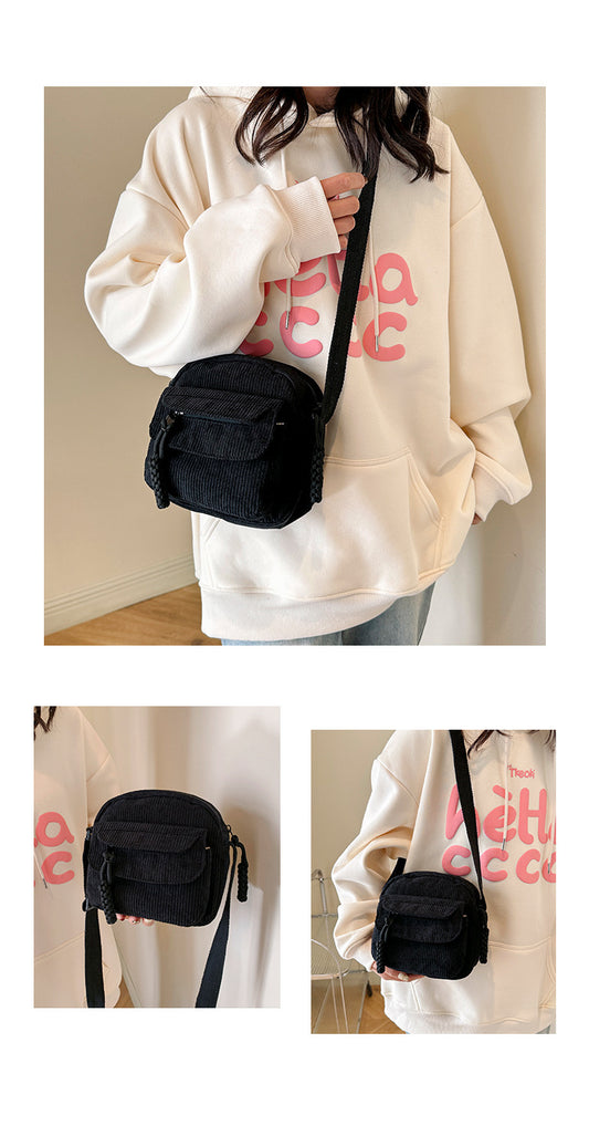 Corduroy Crossbody Bag Mini Messenger Shoulder Purse Adjustable Strap Vintage Style Casual Streetwear Phone V888-ELOSUNG41627