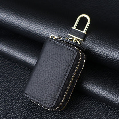Genuine Leather Car Key Case Double Zipper Smart Key Fob Holder Wallet Remote Organiser Pouch with Hook Black V888-ELOSUNG41631