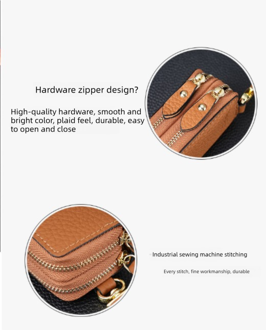 Genuine Leather Car Key Case Double Zipper Smart Key Fob Holder Wallet Remote Organiser Pouch with Hook Brown V888-ELOSUNG41632