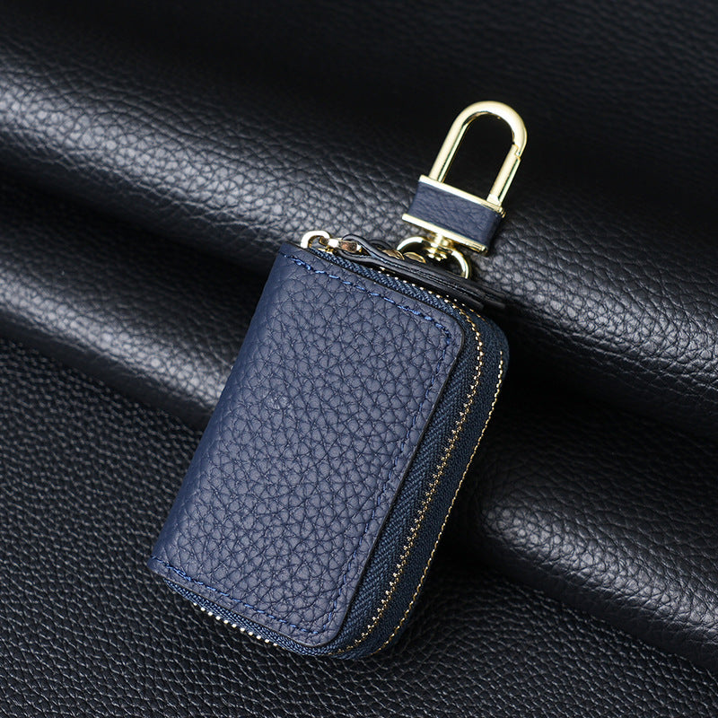 Genuine Leather Car Key Case Double Zipper Smart Key Fob Holder Wallet Remote Organiser Pouch with Hook Dark V888-ELOSUNG41633