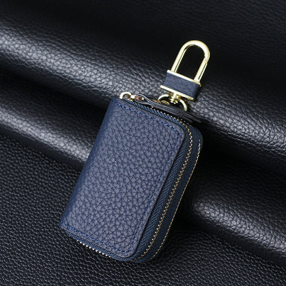 Genuine Leather Car Key Case Double Zipper Smart Key Fob Holder Wallet Remote Organiser Pouch with Hook Dark V888-ELOSUNG41633