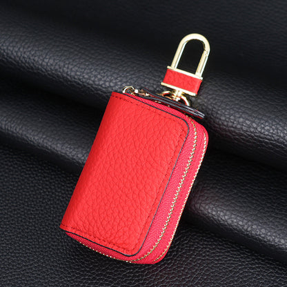 Genuine Leather Car Key Case Double Zipper Smart Key Fob Holder Wallet Remote Organiser Pouch with Hook Red V888-ELOSUNG41634
