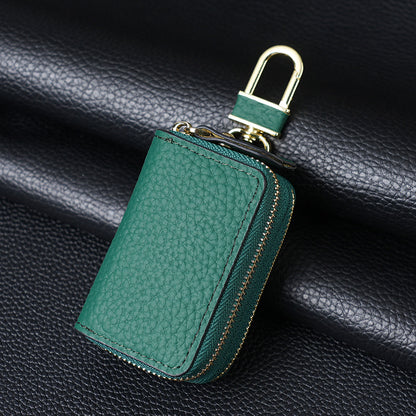 Genuine Leather Car Key Case Double Zipper Smart Key Fob Holder Wallet Remote Organiser Pouch with Hook Dark V888-ELOSUNG41635