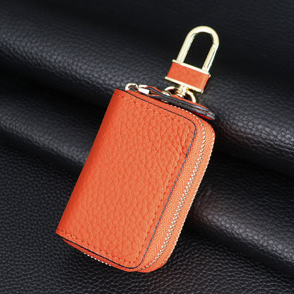 Genuine Leather Car Key Case Double Zipper Smart Key Fob Holder Wallet Remote Organiser Pouch with Hook Orange V888-ELOSUNG41636