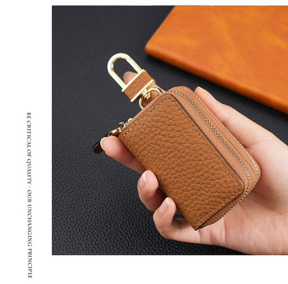 Genuine Leather Car Key Case Double Zipper Smart Key Fob Holder Wallet Remote Organiser Pouch with Hook Pink V888-ELOSUNG41637