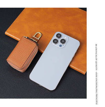 Genuine Leather Car Key Case Double Zipper Smart Key Fob Holder Wallet Remote Organiser Pouch with Hook Pink V888-ELOSUNG41637
