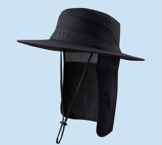Wide Brim Sun Hat with Neck Flap UPF 50+ Protection Quick Dry Safari Cap Mesh Breathable for Fishing V888-ELOSUNG41664