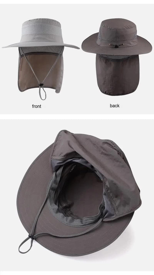 Wide Brim Sun Hat with Neck Flap UPF 50+ Protection Quick Dry Safari Cap Mesh Breathable for Fishing V888-ELOSUNG41664