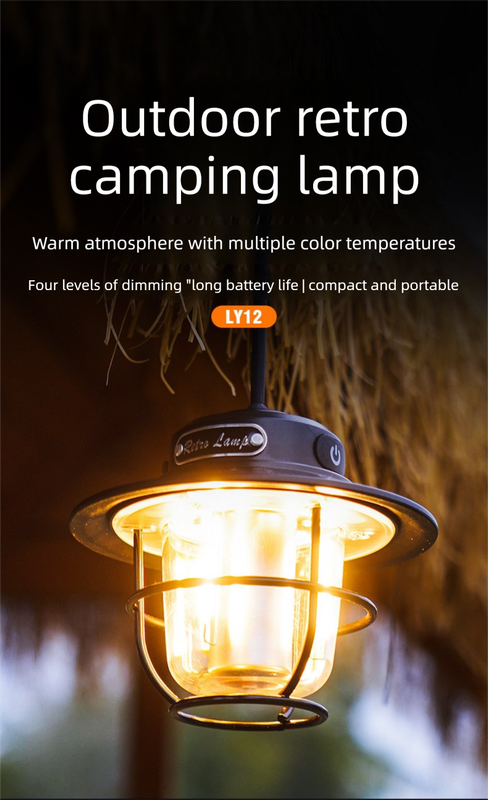 Retro LED Camping Lantern Rechargeable Pinecone Light Dimmable 4 Modes IPX4 Waterproof Hanging Tent Lamp for V888-ELOSUNG41698