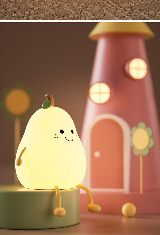 Cute Pear Night Light Squishy Silicone Nursery Lamp Rechargeable LED Bedside Light with Timer 7 Colour V888-ELOSUNG41699