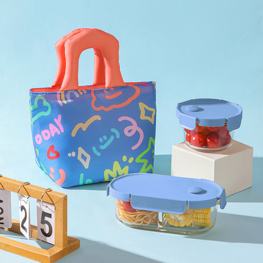 Insulated Lunch Bag Tote Fashion Graffiti Print with Soft Padded Handle Waterproof Thermal Cooler Bento Case V888-ELOSUNG41701