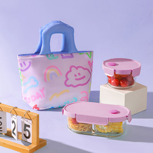 Insulated Lunch Bag Tote Fashion Graffiti Print with Soft Padded Handle Waterproof Thermal Cooler Bento Case V888-ELOSUNG41703