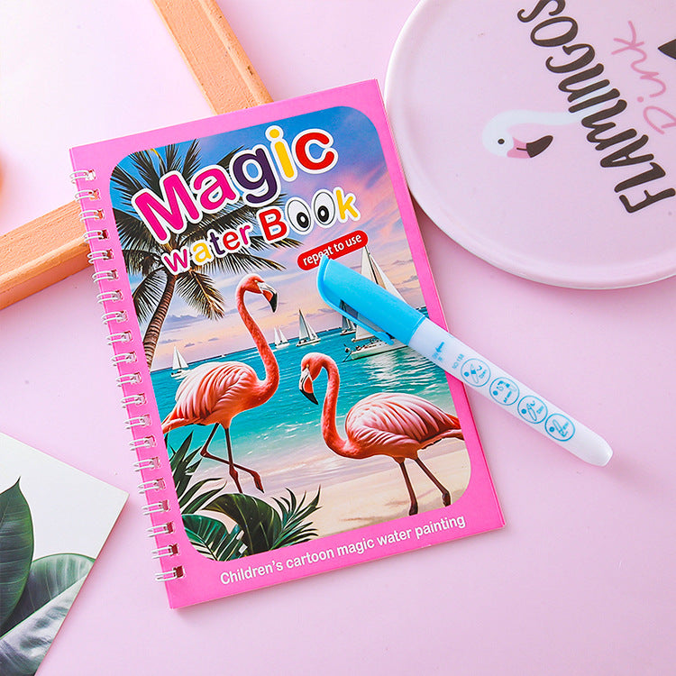 2 PCS Magic Water Colouring Book Reusable Mess Free Painting Set Dinosaur and Flamingo Themes with Refillable V888-ELOSUNG41704