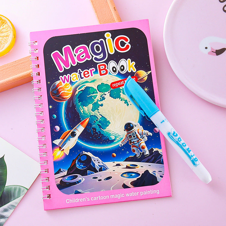 2 PCS Magic Water Colouring Book Reusable Mess Free Painting Set Space Astronaut and Cartoon Puppy Themes V888-ELOSUNG41705