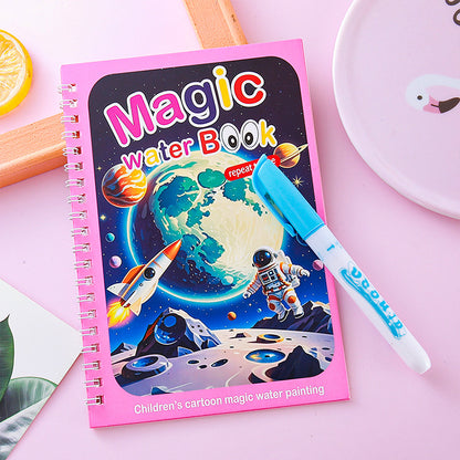 2 PCS Magic Water Colouring Book Reusable Mess Free Painting Set Space Astronaut and Cartoon Puppy Themes V888-ELOSUNG41705