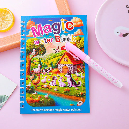 2 PCS Magic Water Colouring Book Reusable Mess Free Painting Set Animal Farm and Fairy Princess Themes with V888-ELOSUNG41706