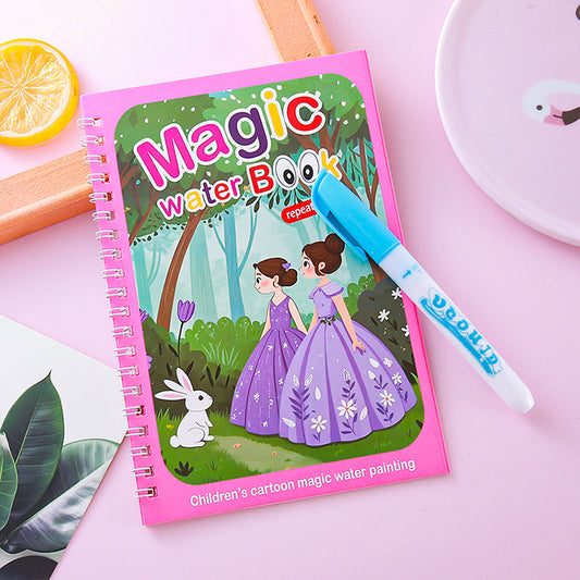 2 PCS Magic Water Colouring Book Reusable Mess Free Painting Set Animal Farm and Fairy Princess Themes with V888-ELOSUNG41706