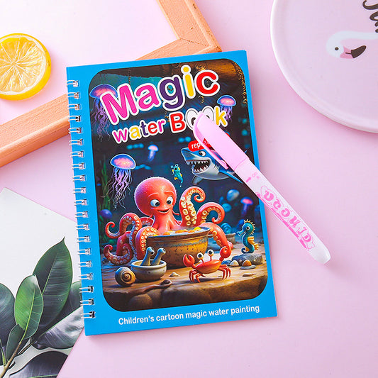 2 PCS Magic Water Colouring Book Reusable Mess Free Painting Set Underwater Ocean and Train Themes with V888-ELOSUNG41707