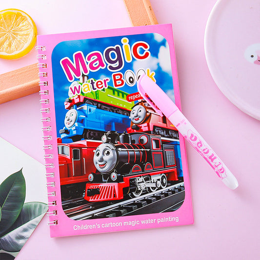 2 PCS Magic Water Colouring Book Reusable Mess Free Painting Set Underwater Ocean and Train Themes with V888-ELOSUNG41707