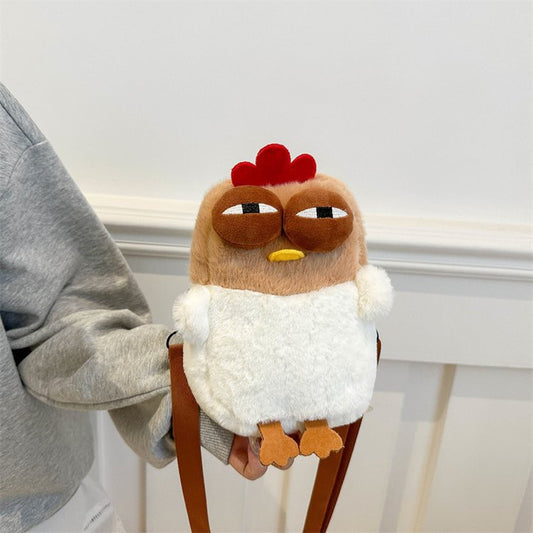 Cute Plush Chicken Crossbody Bag - Soft Faux Fur Mobile Phone Pouch - Quirky Cartoon Shoulder Purse for Girls V888-ELOSUNG41710