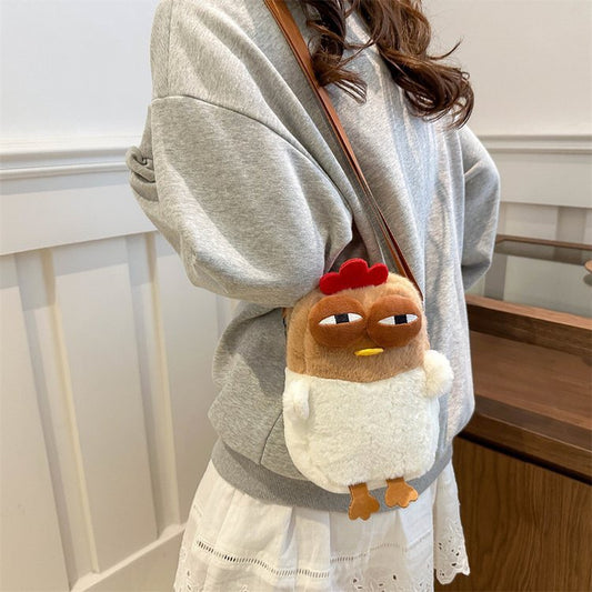 Cute Plush Chicken Crossbody Bag - Soft Faux Fur Mobile Phone Pouch - Quirky Cartoon Shoulder Purse for Girls V888-ELOSUNG41710
