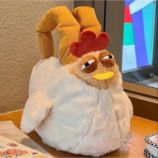 Funny Plush Chicken Handbag - Soft Fluffy Novelty Tote Bag with Leg Handles - Quirky Cartoon Gift for Kids & V888-ELOSUNG41711