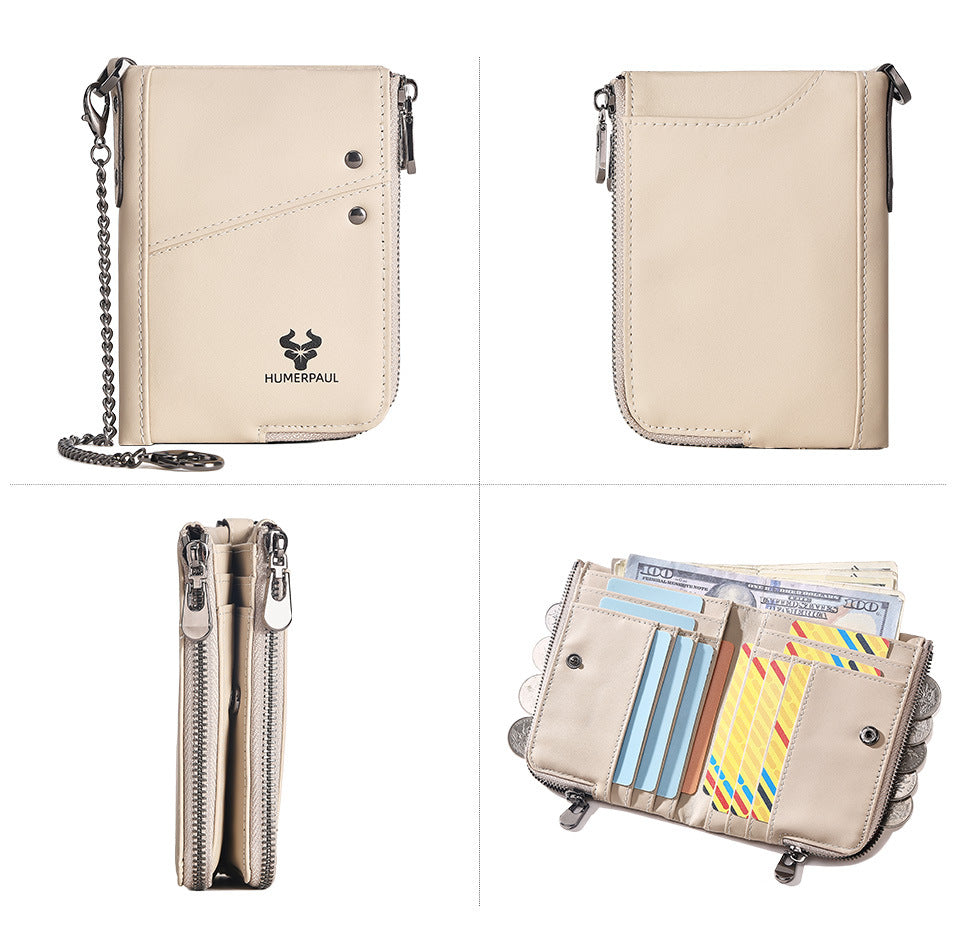 Carbon Fiber Texture Leather Mens Wallet - RFID Blocking Double Zipper Bifold - Vertical Card Holder with V888-ELOSUNG41741