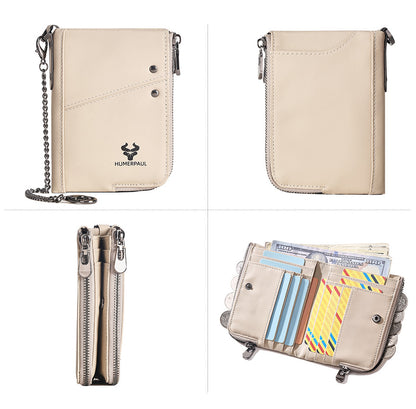 Carbon Fiber Texture Leather Mens Wallet - RFID Blocking Double Zipper Bifold - Vertical Card Holder with V888-ELOSUNG41741