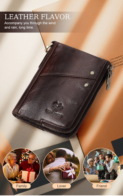 Carbon Fiber Texture Leather Mens Wallet - RFID Blocking Double Zipper Bifold - Vertical Card Holder with V888-ELOSUNG41741