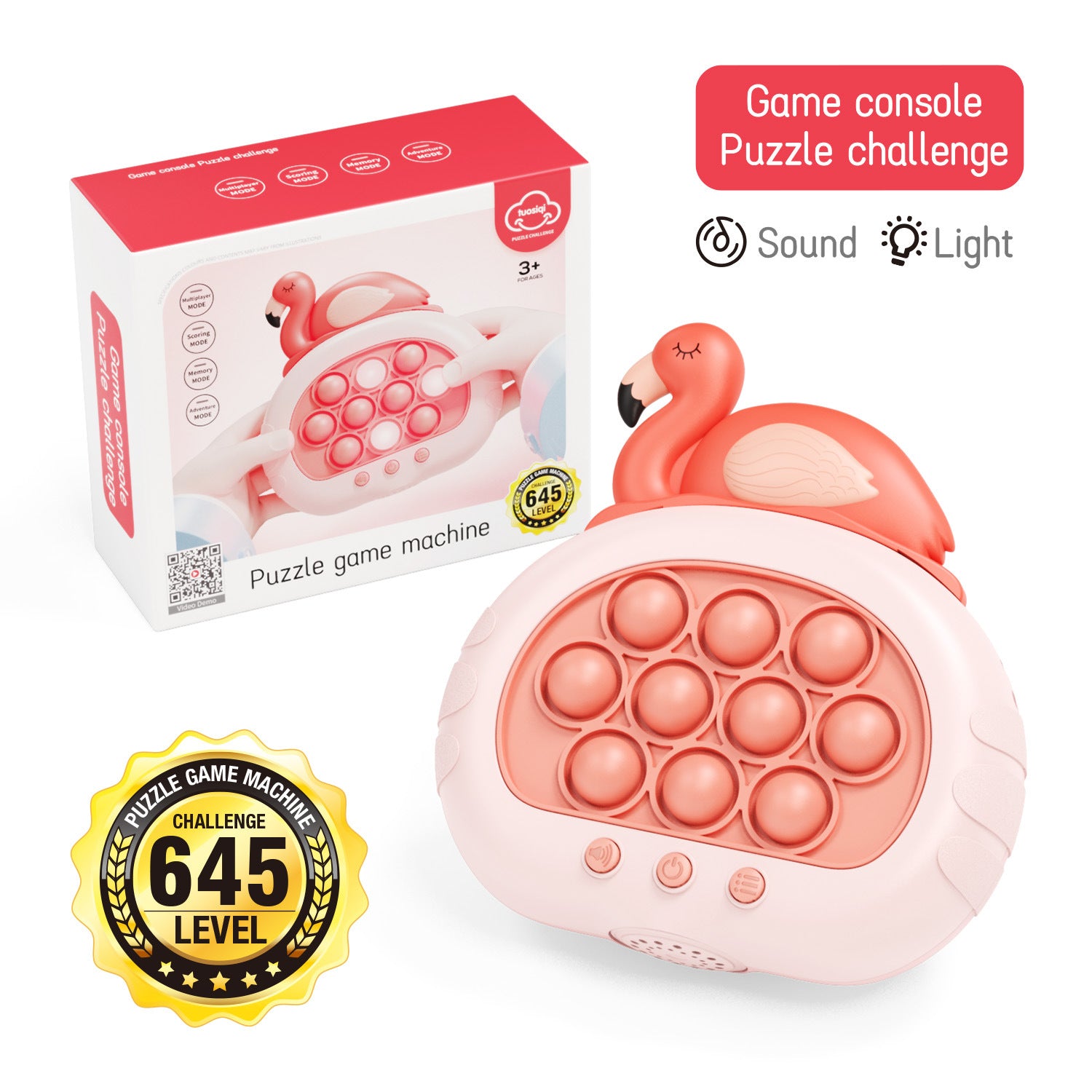Electronic Fast Push Pop Game - Flamingo Fidget Console with Lights & Sound - 4 Modes Memory & Speed V888-ELOSUNG41743