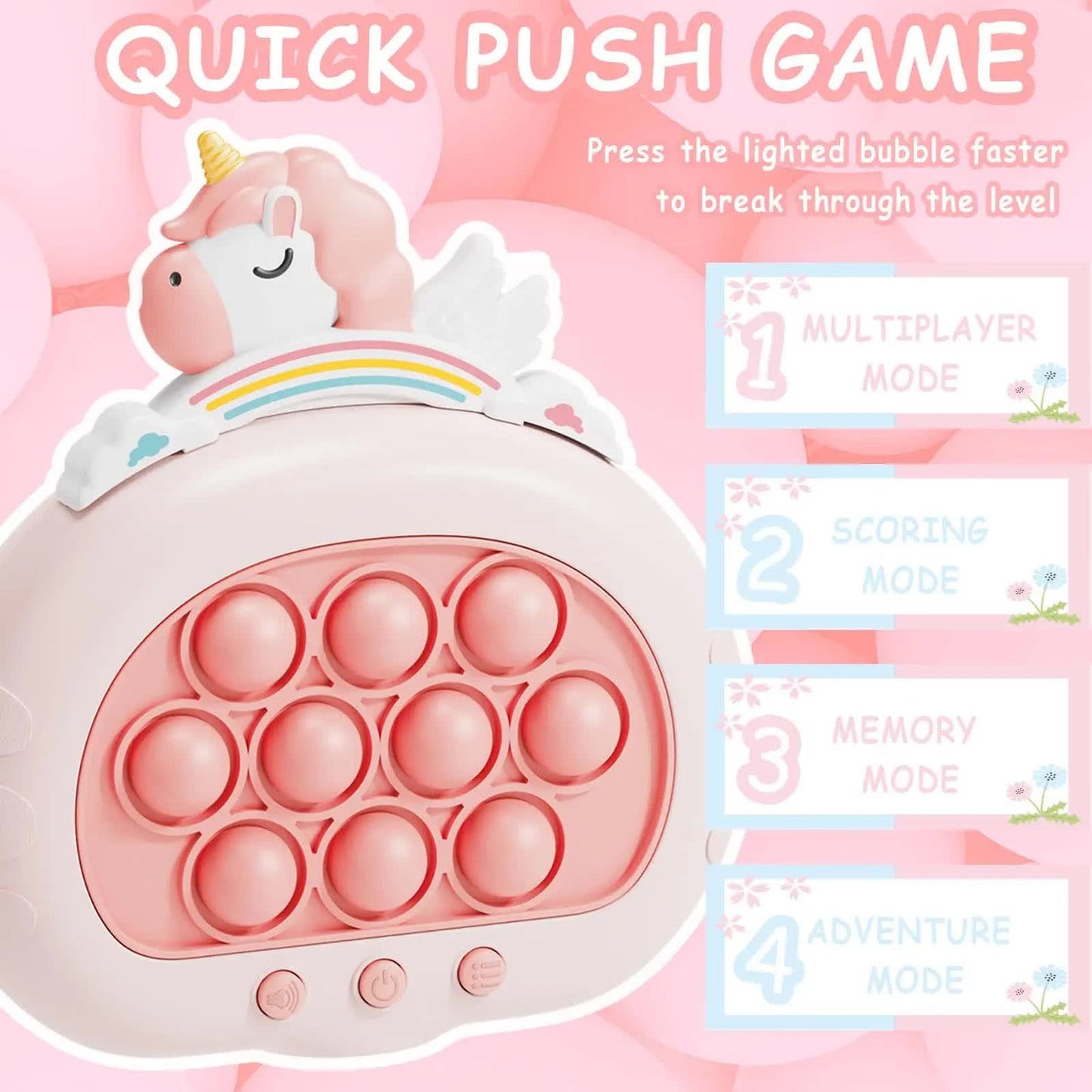 Electronic Fast Push Pop Game - Flamingo Fidget Console with Lights & Sound - 4 Modes Memory & Speed V888-ELOSUNG41743