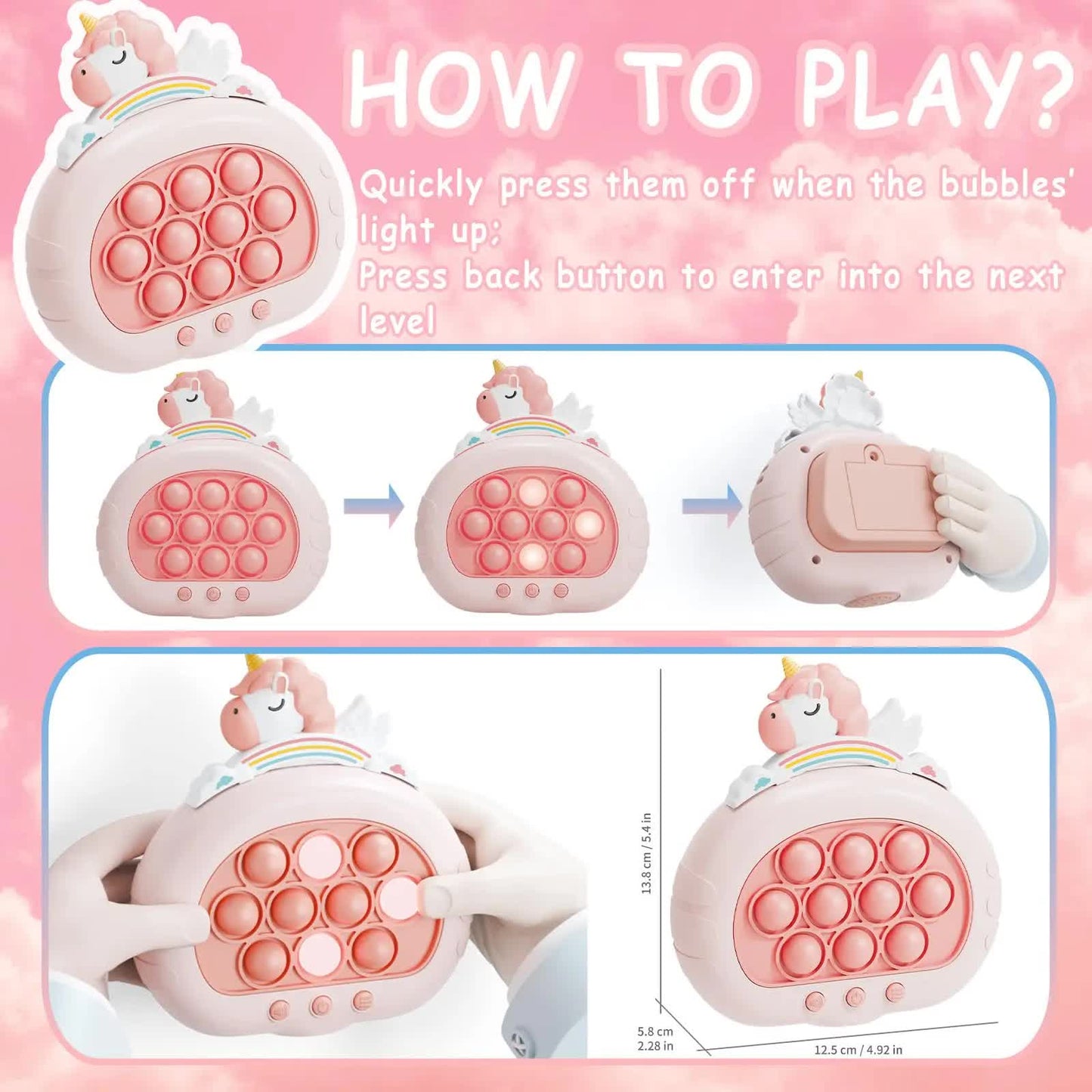 Electronic Fast Push Pop Game - Flamingo Fidget Console with Lights & Sound - 4 Modes Memory & Speed V888-ELOSUNG41743