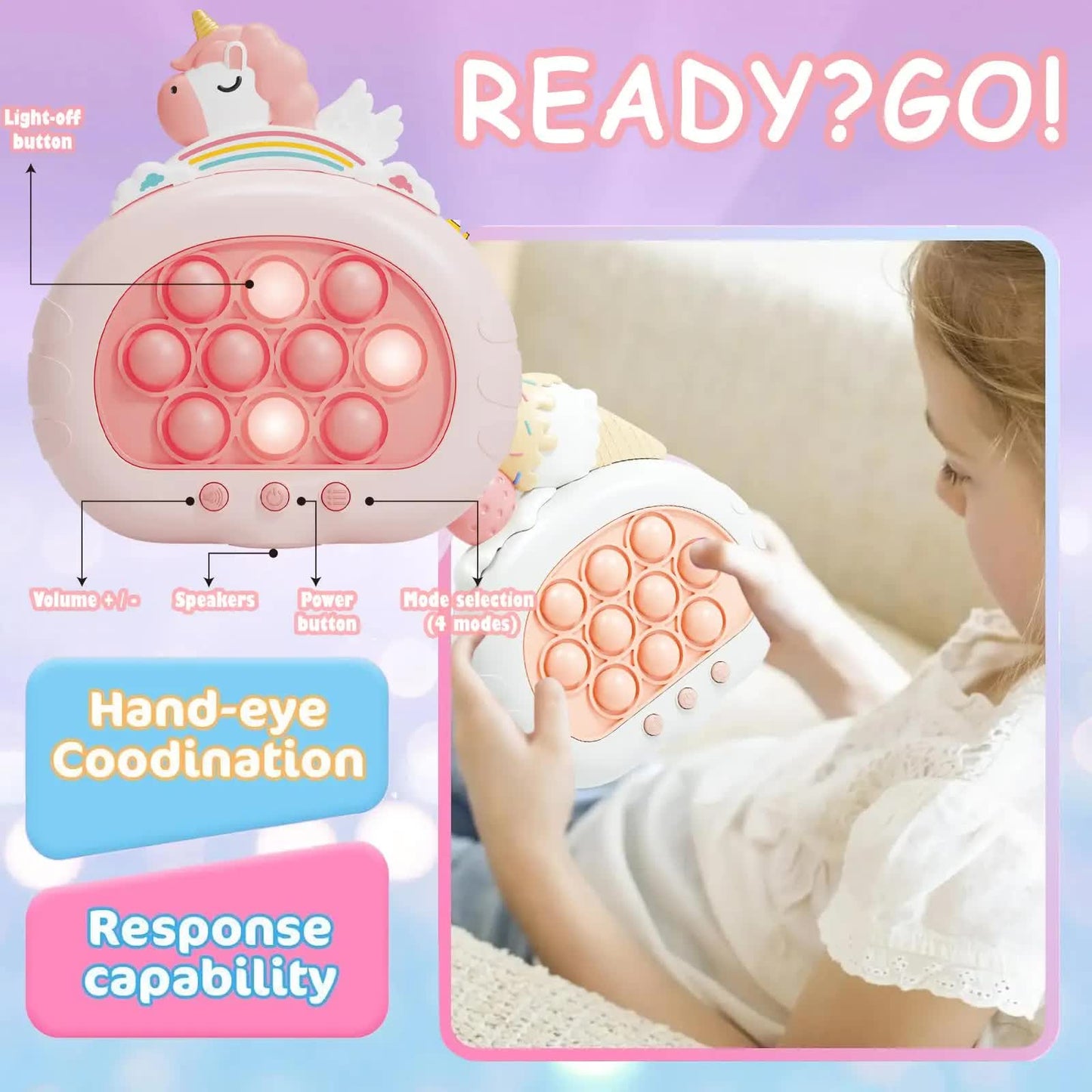 Electronic Fast Push Pop Game - Astronaut Space Edition Fidget Console with Lights & Sound - 4 Modes Memory & V888-ELOSUNG41744