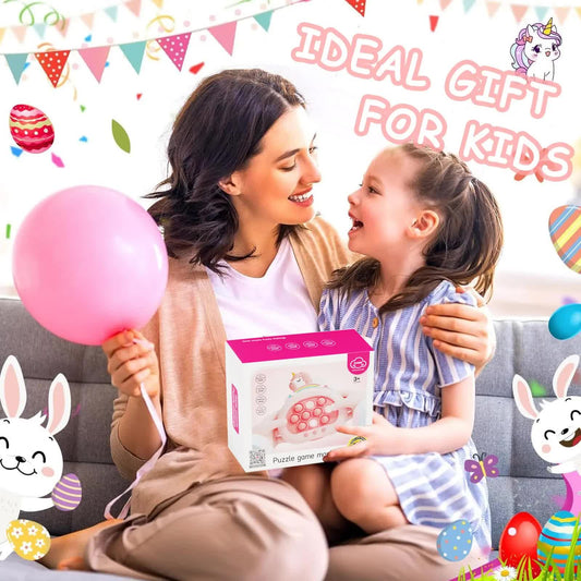 Electronic Fast Push Pop Game - Pink Unicorn Fidget Console with Lights & Sound - 4 Modes Memory & Speed V888-ELOSUNG41745