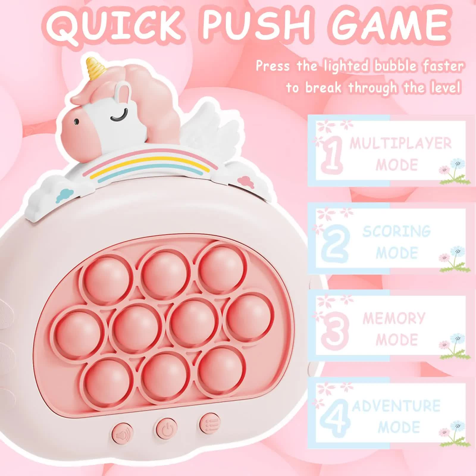 Electronic Fast Push Pop Game - Pink Unicorn Fidget Console with Lights & Sound - 4 Modes Memory & Speed V888-ELOSUNG41745