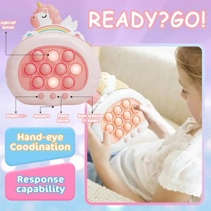 Electronic Fast Push Pop Game - Pink Unicorn Fidget Console with Lights & Sound - 4 Modes Memory & Speed V888-ELOSUNG41745